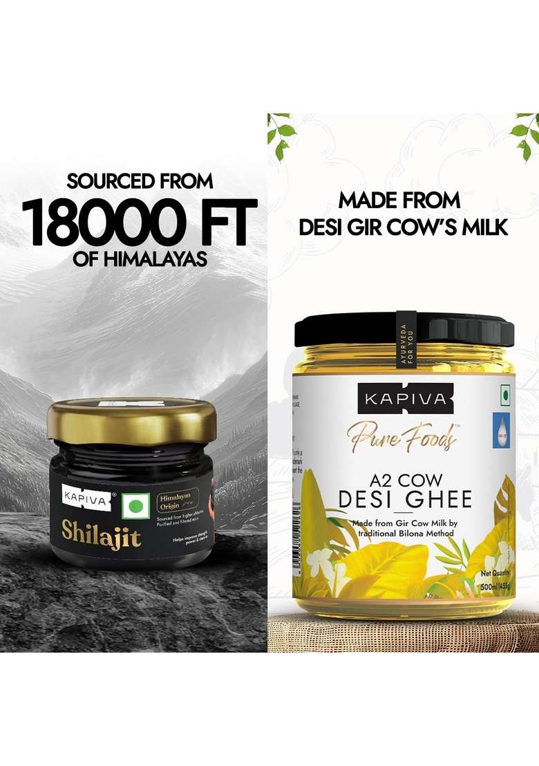 Kapiva Himalayan Shilajit 20G And A2 Desi Ghee 500G - Indya