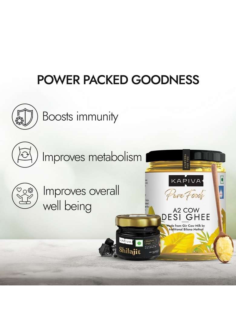 Kapiva Himalayan Shilajit 20G And A2 Desi Ghee 500G - Indya