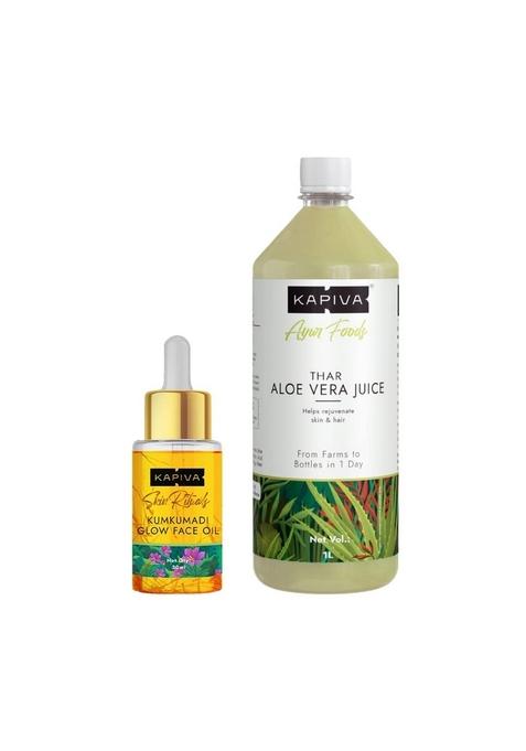 Kapiva Aloe Vera Juice 1 Ltr + Kumkumadi Face Glow Oil 30 Ml
