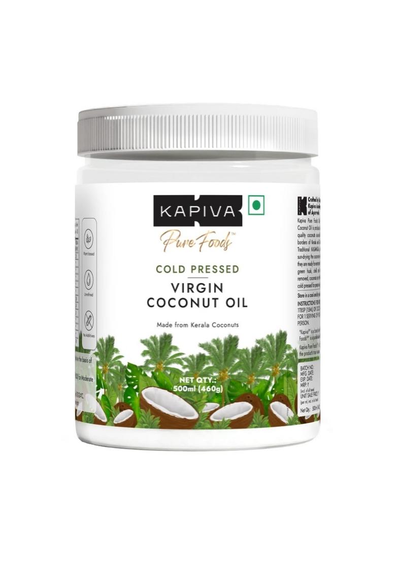 Kapiva Virgin Cold-Pressed Coconut Oil 500Ml | 100% Pure, Unrefined, Organic & Edible For Cooking, Skin Baby Care, Pulling Hair Keto Friendly