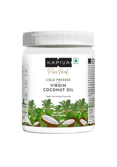 Kapiva Virgin Cold-Pressed Coconut Oil 500Ml | 100% Pure, Unrefined, Organic & Edible For Cooking, Skin Baby Care, Pulling Hair Keto Friendly
