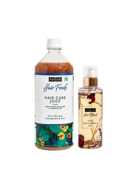 Kapiva Hairfall Defense Combo | Hair Care Juice & Tulsi Anti Oil