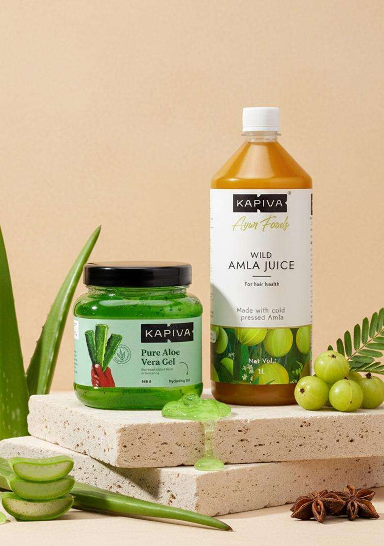 Kapiva Aloe Vera Skin Gel 500G + Thar Juice 1L | Perfect Combo For Your Care Needs Moisturizes And Hydrates The - Indya