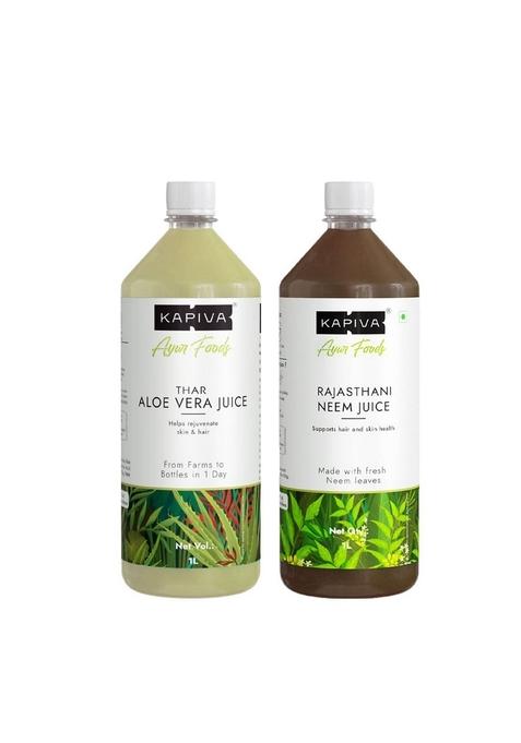 Kapiva Thar Aloe Vera Juice 1L + Rajasthani Neem | Rich In Vitamin C, E And Fibre Natural Juices Maintain Healthy Skin Hair