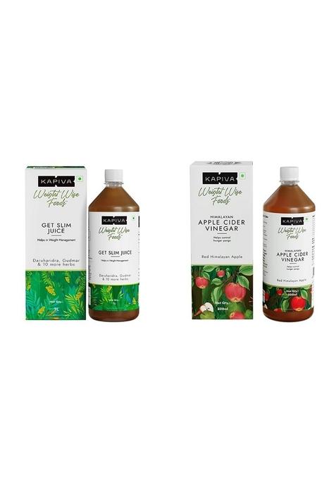 Kapiva Get Slim Juice | Healthy Weight Management Through 12 Ayurvedic Herbs Aids Metabolism And Digestion (1L) & Himalayan Apple Cider Vinegar With Mother 500Ml Combo