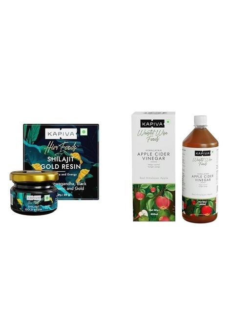 Kapiva Shilajit Gold Resin - 20G | Helps In Boosting Stamina Contains 24 Carat 100% Ayurvedic & Himalayan Apple Cider Vinegar With Mother 500Ml