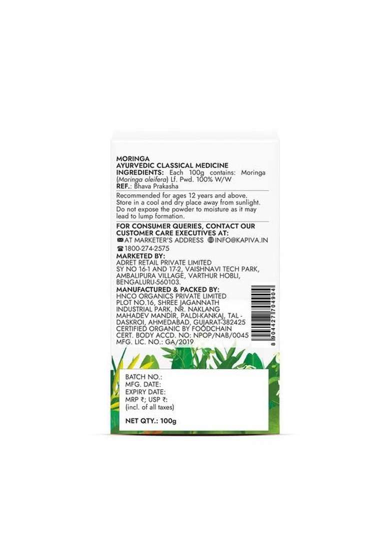 Kapiva Certified Organic Moringa Powder 100G – Pure Leaf | Rich In Nutrients Natural Energy Booster & Immunity Support - Indya