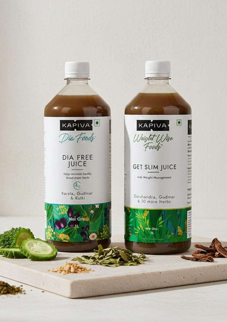 Kapiva Dia Free Juice + Get Slim | Ayurvedic Combo For Blood Sugar Control And Holistic Weight Management (1L+1L) - Indya