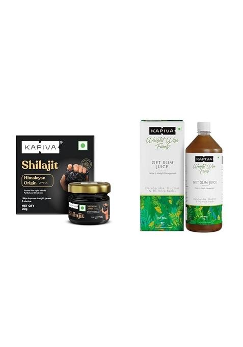 Kapiva Himalayan Shilajeet Resin, 20G - Performance Booster For Endurance And Stamina & Get Slim Juice Healthy Weight Management Through 12 Ayurvedic Herbs Aids Metabolism Digestion 1L