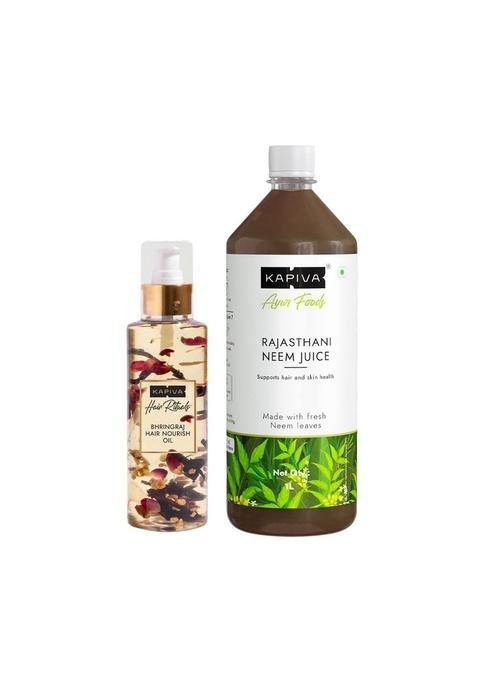 Kapiva Neem Juice 1 Ltr + Bhringraj Hair Nourish Oil 200 Ml