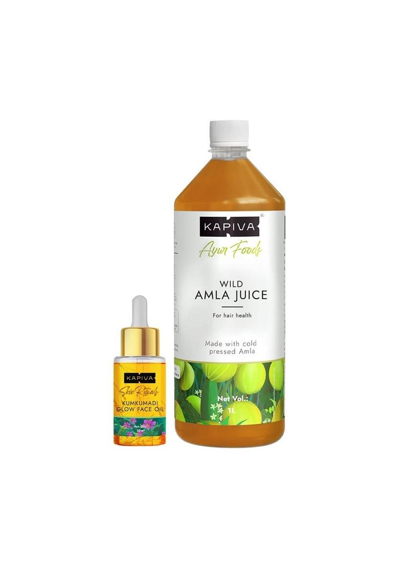 Kapiva Kumkumadi Face Glow Oil 30 Ml + Wild Amla Juice 1 Ltr