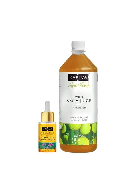 Kapiva Kumkumadi Face Glow Oil 30 Ml + Wild Amla Juice 1 Ltr