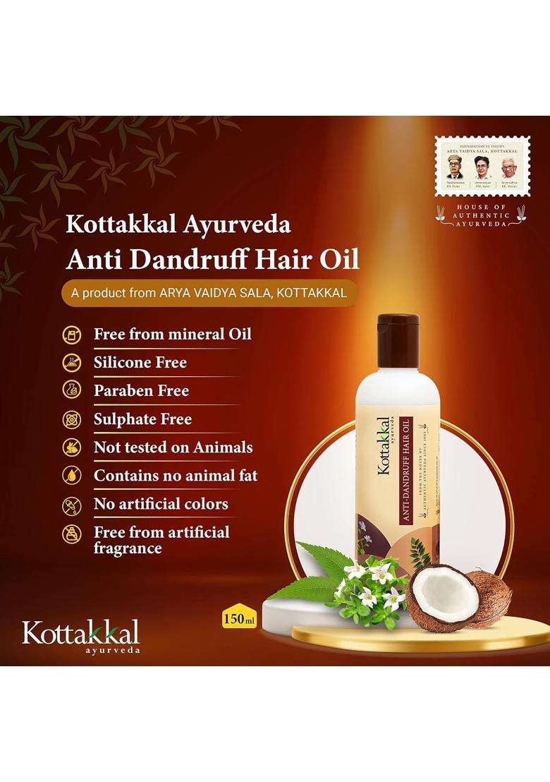 Kottakkal Ayurveda Anti Dandruff Hair Oil 150 ml | Authentic Traditional Formula | No Artificial Colour & Fragrance | Paraben & Sulphate Free - Indya
