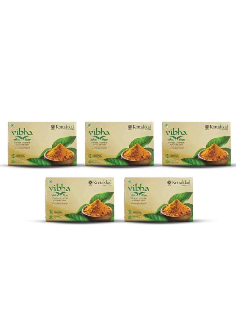 Kottakkal Ayurveda Vibha Turmeric Ayurveda Hand Made Soap 75 g (Pack of 5) | Authentic Traditional Formula - Indya