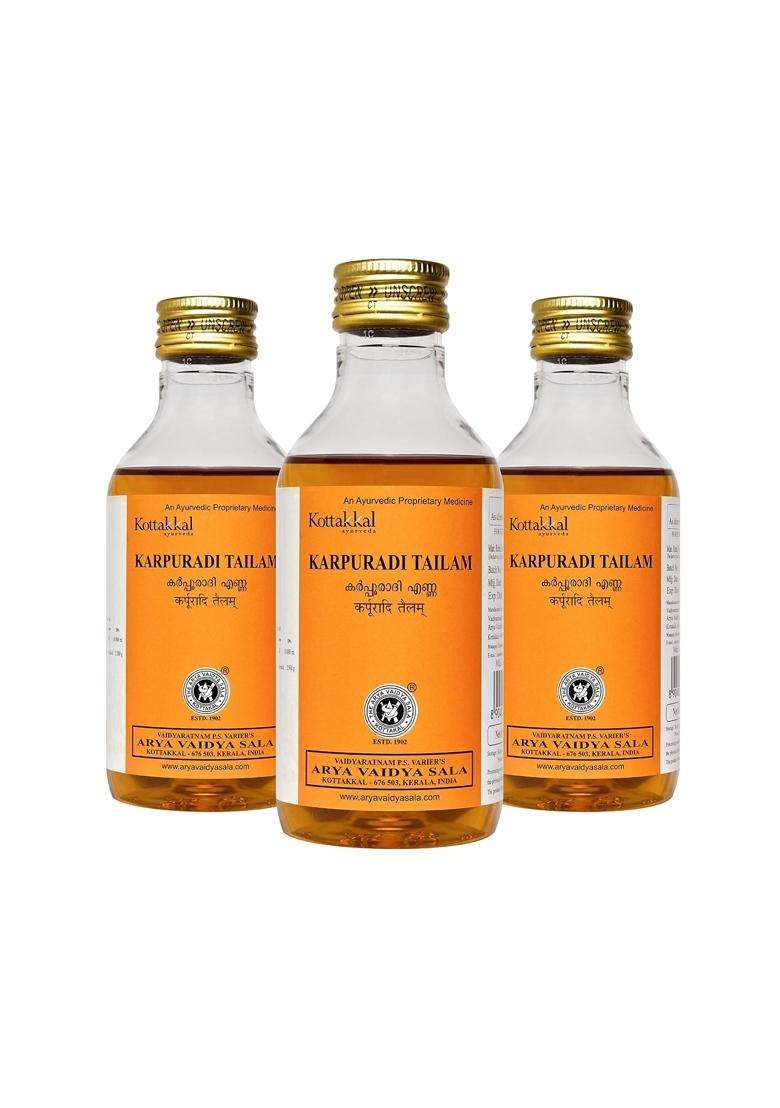 Kottakkal Ayurveda Karpuradi Tailam, Enriched With Goodness of Karpura (200 ml Each) (Pack of 3) | Authentic Traditional Formula - Indya