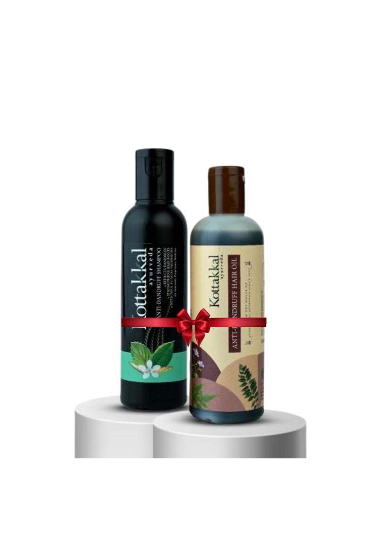 Kottakkal Ayurveda Anti-Dandruff Oil + Shampoo Combo 200 ml | Authentic Traditional Formula | Fights Flakes, Itchy Scalp & Hair Fall - Indya