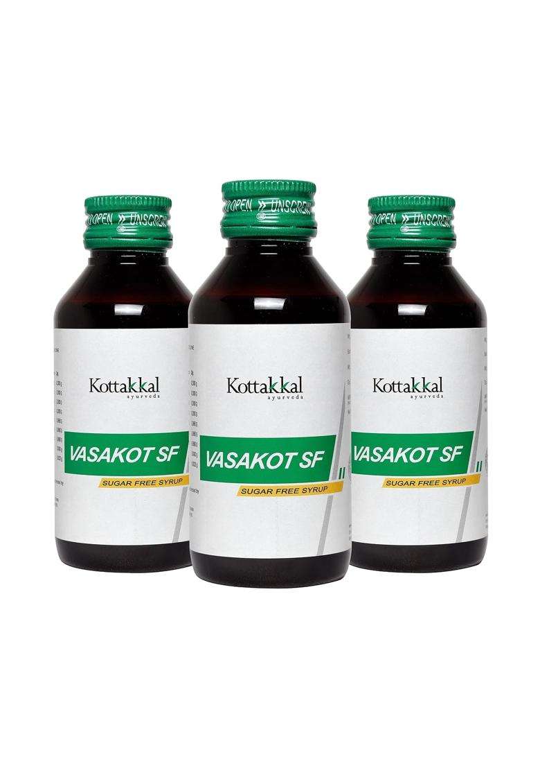 Kottakkal Ayurveda Vasakot SF (Sugar Free) Syrup 100 ml (Pack of 3) | Authentic Traditional Formula | 100 ml, Improves Health Naturally - Indya