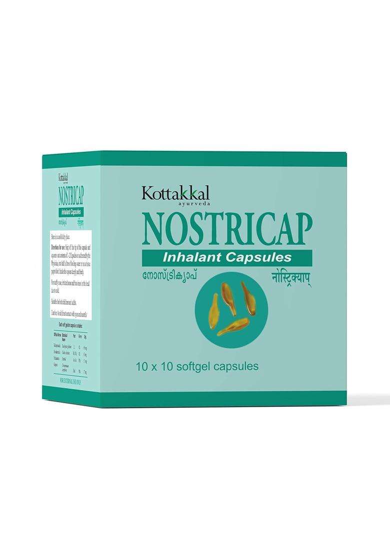 Kottakkal Ayurveda Nostricap | Authentic Traditional Formula | 100 Nos, Inhalation Capsule For Blocked Nose, With Natural Ingredients - Indya