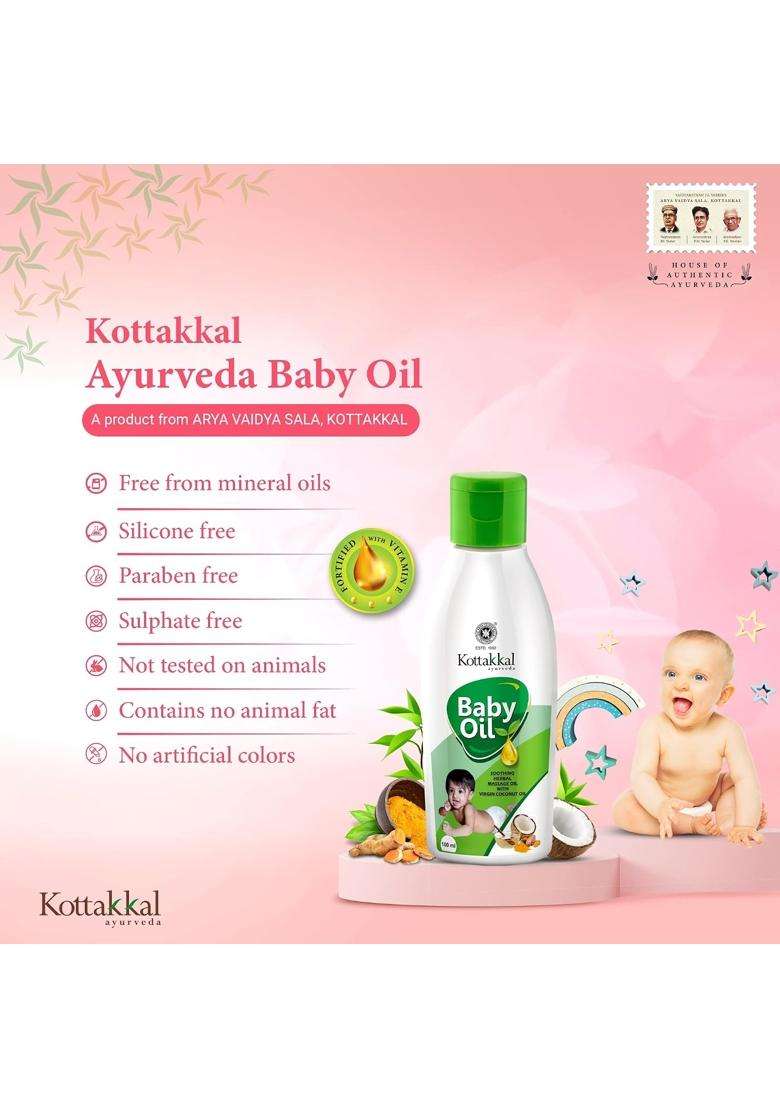 Kottakkal Ayurveda Baby Oil 100 ml | Authentic Traditional Formula | 100 ml, Herbal Massage Oil With Virgin Coconut Oil - Indya