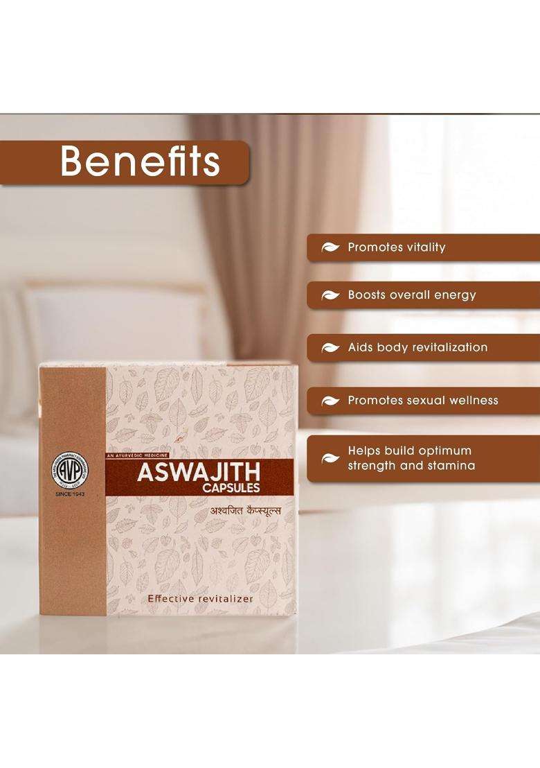 AVP Arya Vaidya Pharmacy Ashwajit 100 Capsules | With Pure Shilajit and Ashwagandha | For Overall Health | For Strength and Stamina - Indya