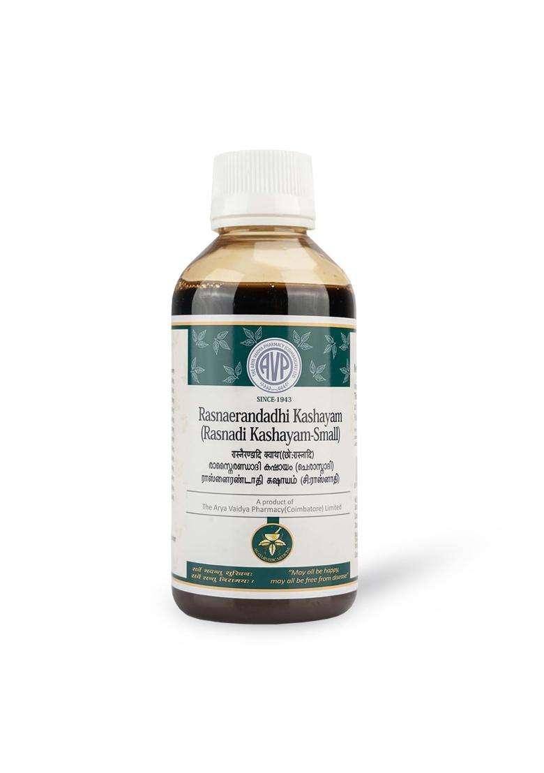 AVP Arya Vaidya Pharmacy Rasnaerandadhi Kashayam 200 ml, Ayurvedic Herbal Decoction for Joint Pain, Swelling & Arthritis Relief Improves Strength - Indya