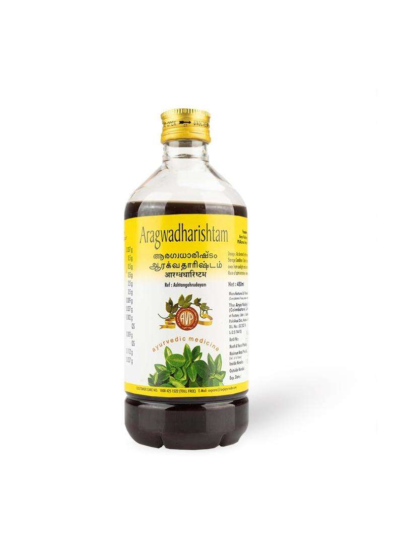 AVP Arya Vaidya Pharmacy Aragwadharishtam 450 ml | Authentic Ayurvedic Formula | Herbal Concoction | Acute Respiratory Infection - Indya