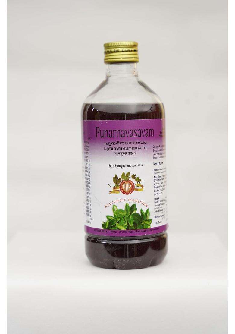 AVP Arya Vaidya Pharmacy Punarnavasavam 450 ml | Authentic Ayurvedic Formula | Effective In Fever | Combats Inflammatory Conditions - Indya