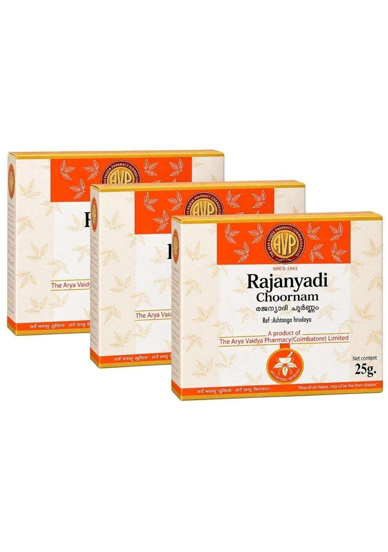 AVP Arya Vaidya Pharmacy Rajanyadi Choornam Ayurvedic Herbal Powder 25g (25 grams Each) (Pack of 3) | Authentic Traditional Formula - Indya