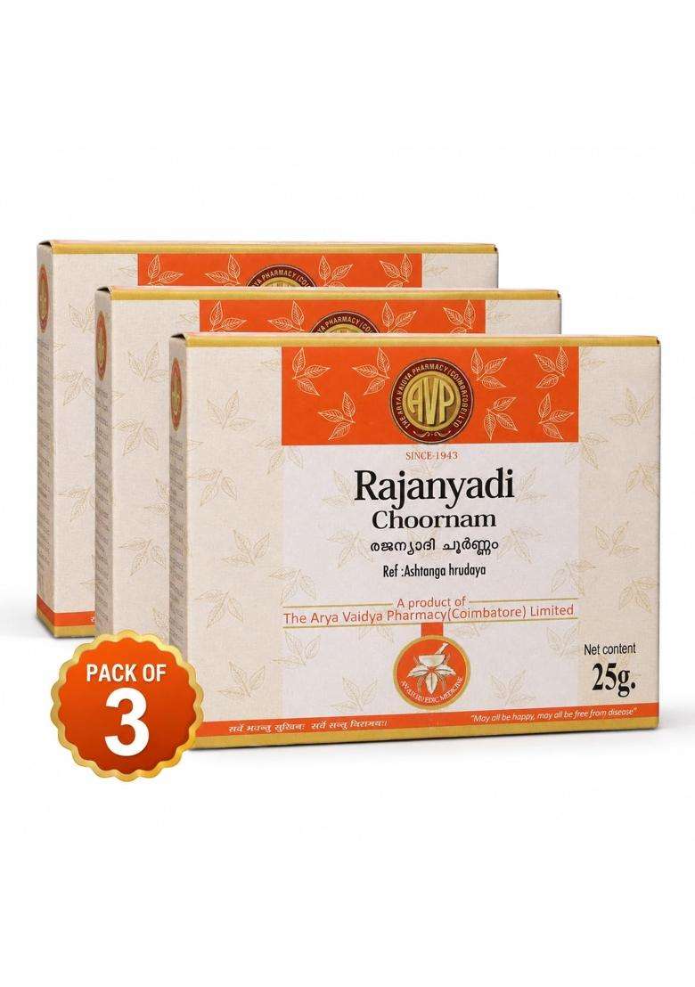 AVP Arya Vaidya Pharmacy Rajanyadi Choornam Ayurvedic Herbal Powder 25g (25 grams Each) (Pack of 3) | Authentic Traditional Formula - Indya