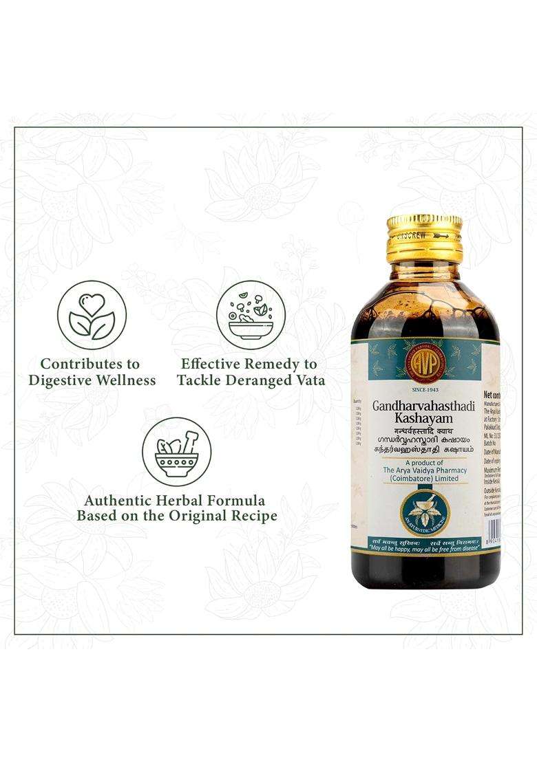 AVP Arya Vaidya Pharmacy Gandharvahasthadi Kashayam is an Authentic Formula for Better Digestive Health 200 ml | Authentic Ayurvedic Formula - Indya