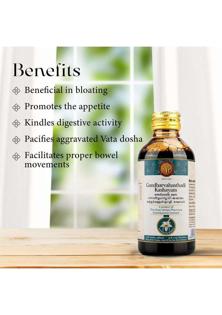 AVP Arya Vaidya Pharmacy Gandharvahasthadi Kashayam is an Authentic Formula for Better Digestive Health 200 ml | Authentic Ayurvedic Formula - Indya