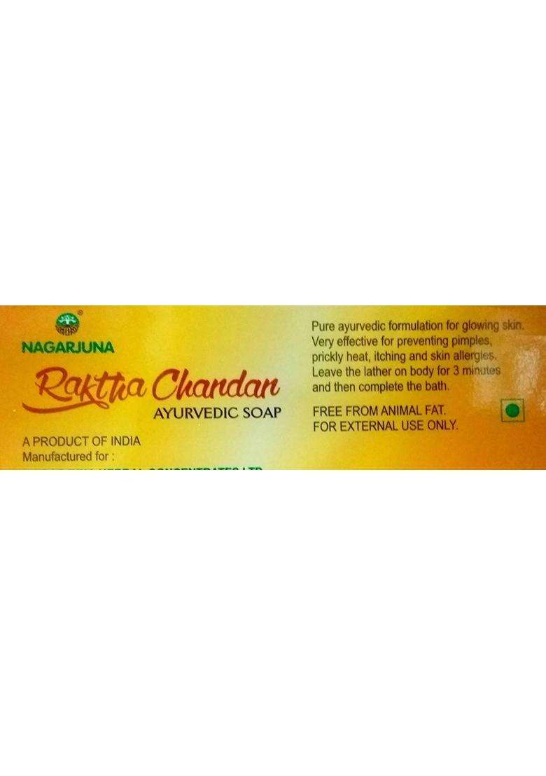 Nagarjuna Raktha Chandan Ayurvedic Soap, Sandalwood, 75 g (Pack of 12) | Authentic Traditional Formula - Indya