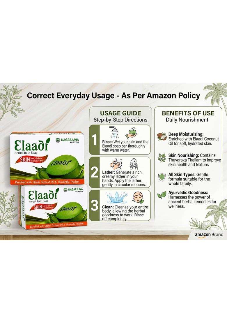Nagarjuna Herbal Elaadi Bath Soap, Ayurvedic Cleansing Soap for Everyday Use, Suitable for Men and Women 75 g | Authentic Traditional Formula - Indya