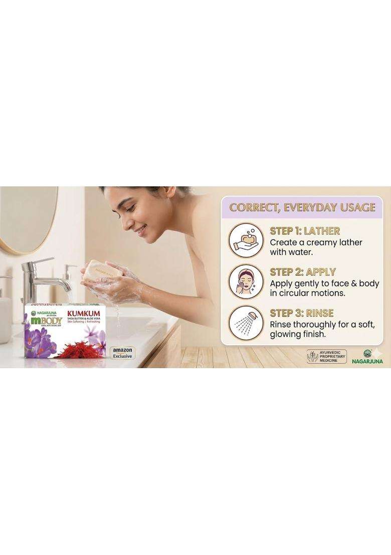 Nagarjuna M Body Ayurvedic Soap, Herbal Body Cleanser for Everyday Bathing, Refreshing Soap Bar for Men and Women 75 g | Authentic Traditional Formula - Indya
