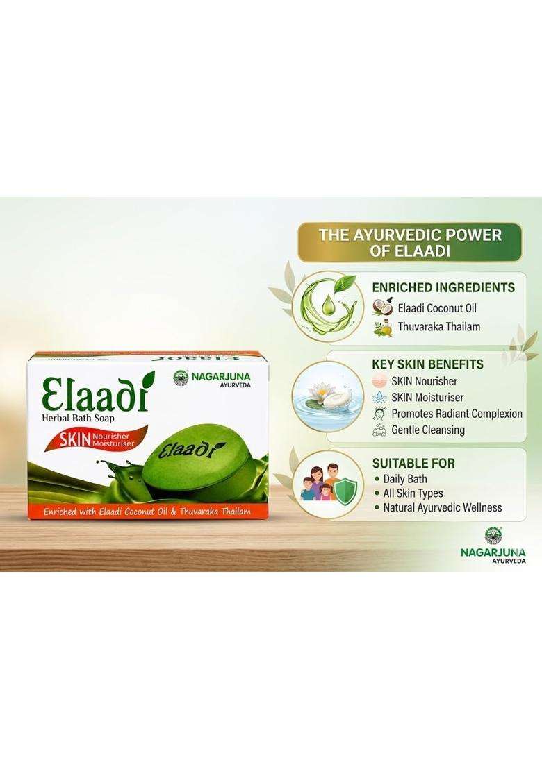 Nagarjuna Ayurveda Elaadi Soap Bar, Herbal Bathing Soap for Clean and Refreshed Skin, Suitable for Regular Use 75 g | Authentic Traditional Formula - Indya