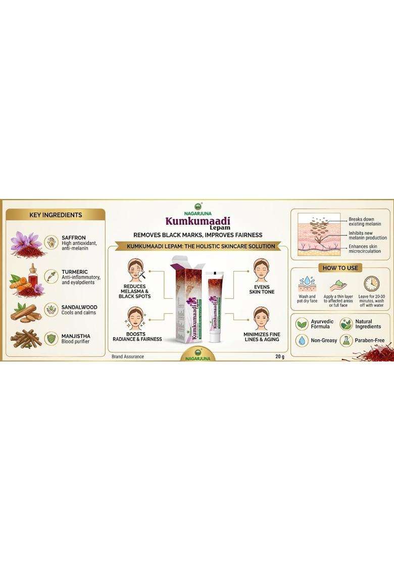 Nagarjuna Kumkumadi Lepam Face Wash, Herbal Ayurvedic Facial Cleanser for Daily Cleansing, Fresh and Revitalized Skin 10 ML - Indya