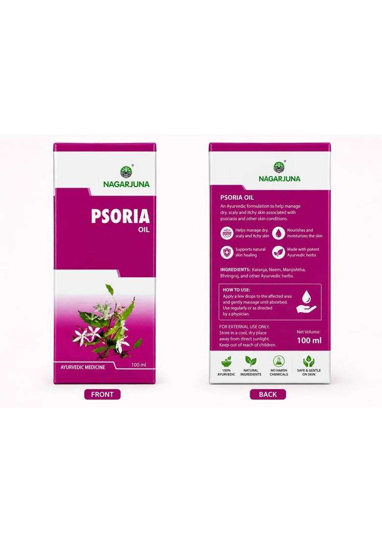Nagarjuna Ayurveda Psoria Oil, Ayurvedic Herbal Body Care Oil for Daily Skin Care and Nourishing Massage Routine 200 ML - Indya