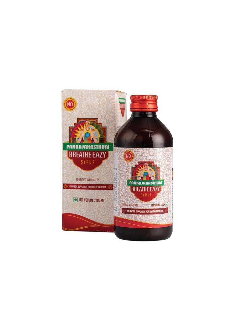Pankajakasthuri Breathe Eazy Syrup Ayurvedic For Cough & Cold, Sinus, Asthma, Bronchitis & Breathing Disorders 200 ml | Authentic Traditional Formula - Indya
