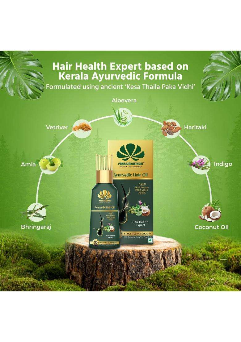 Pankajakasthuri Ayurvedic Hair Oil 100 ml | Authentic Traditional Formula | Stimulates and Reduce Hair Fall with Bhringaraj | Aloevera | Neelayamari - Indya