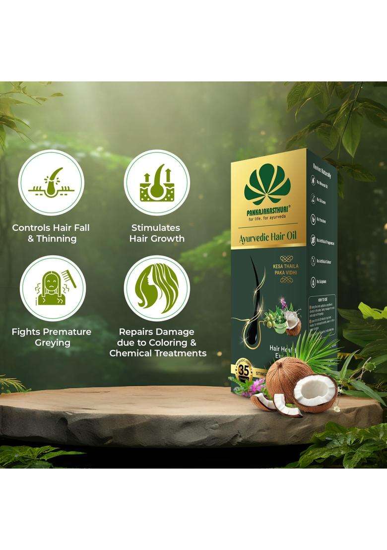 Pankajakasthuri Ayurvedic Hair Oil 100 ml | Authentic Traditional Formula | Stimulates and Reduce Hair Fall with Bhringaraj | Aloevera | Neelayamari - Indya