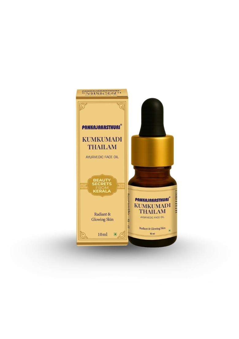 Pankajakasthuri Kumkumadi Thailam 10 ml | Authentic Traditional Formula | Anti Ageing | Radiant Skin | Brightening | Glowing, Ayurvedic face oil - Indya