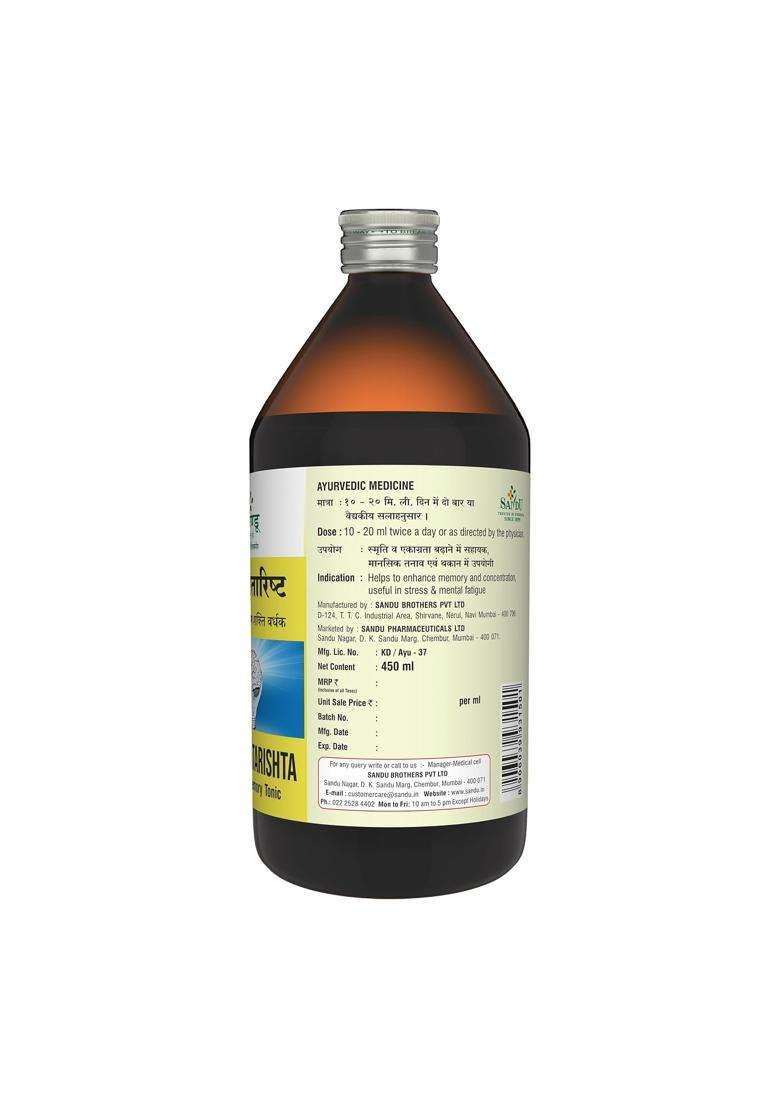 Sandu Pharmaceuticals Ltd Saraswatarishta (450Mls) | Authentic Traditional Formula | al Ayurvedic Nervine Tonic - Indya