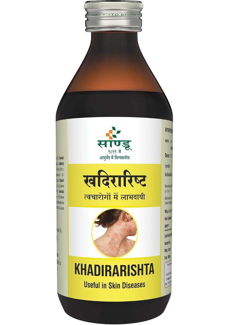 Sandu Khadirarishta 200 ml | Authentic Traditional Formula | Ayurvedic Medicine for Skin Disorders | Blood Purifier - Indya