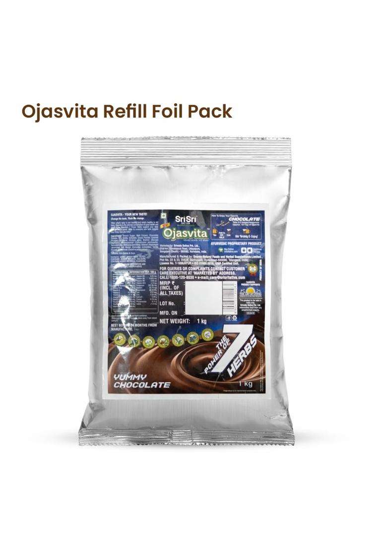 Sri Sri Tattva Chocolate Ojasvita 1kg Foil Pack | For Sharp Mind and Healthy Body | Milk Mix | Goodness of 7 Herbs | Immunity Booster - Indya