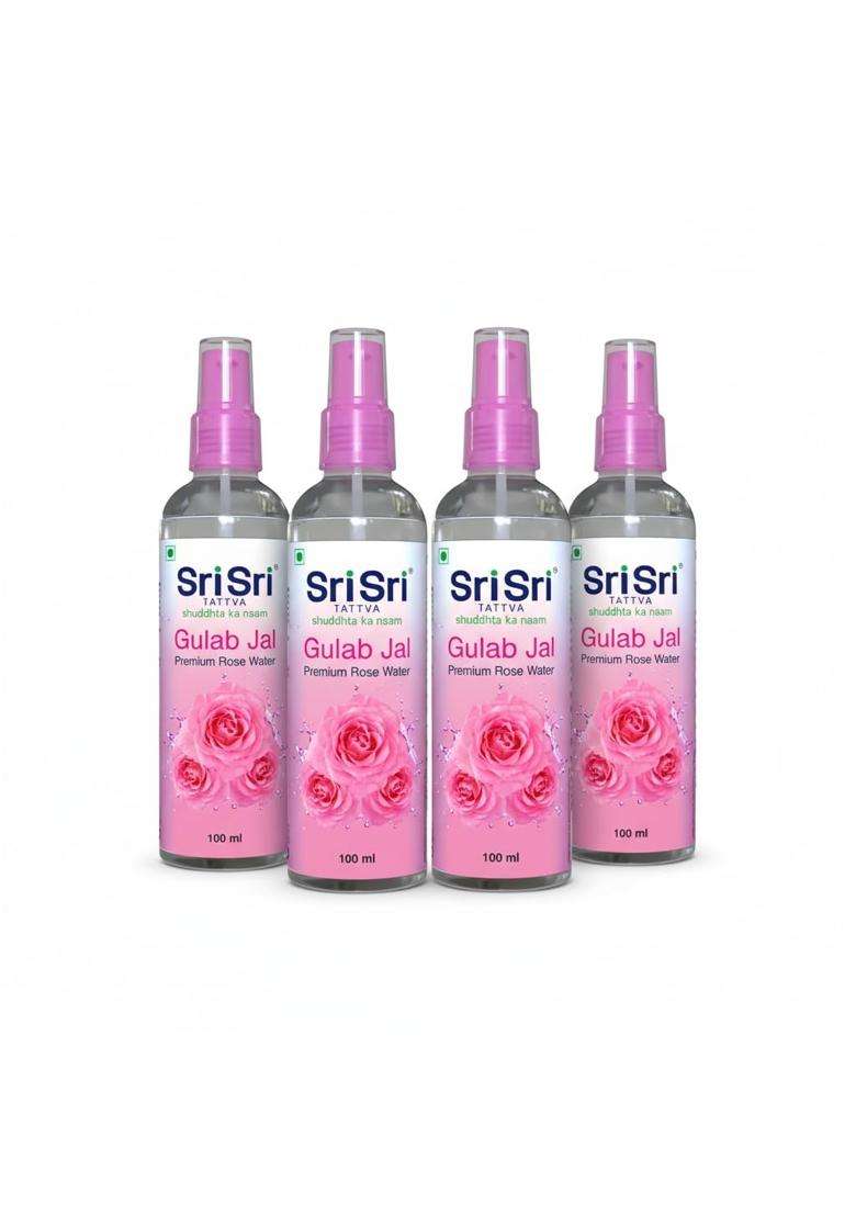 Sri Sri Tattva Gulab Jal Spray, 100 ml (Pack of 4) | Pure Rose Water Mist for Hydrated, Glowing Skin | Premium Toner & Cleanser for Soft, Smooth Skin - Indya