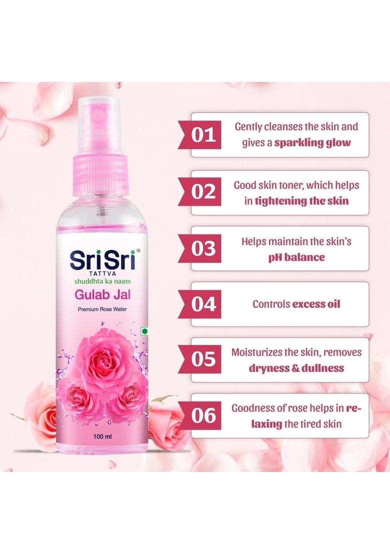 Sri Sri Tattva Gulab Jal Spray, 100 ml (Pack of 4) | Pure Rose Water Mist for Hydrated, Glowing Skin | Premium Toner & Cleanser for Soft, Smooth Skin - Indya