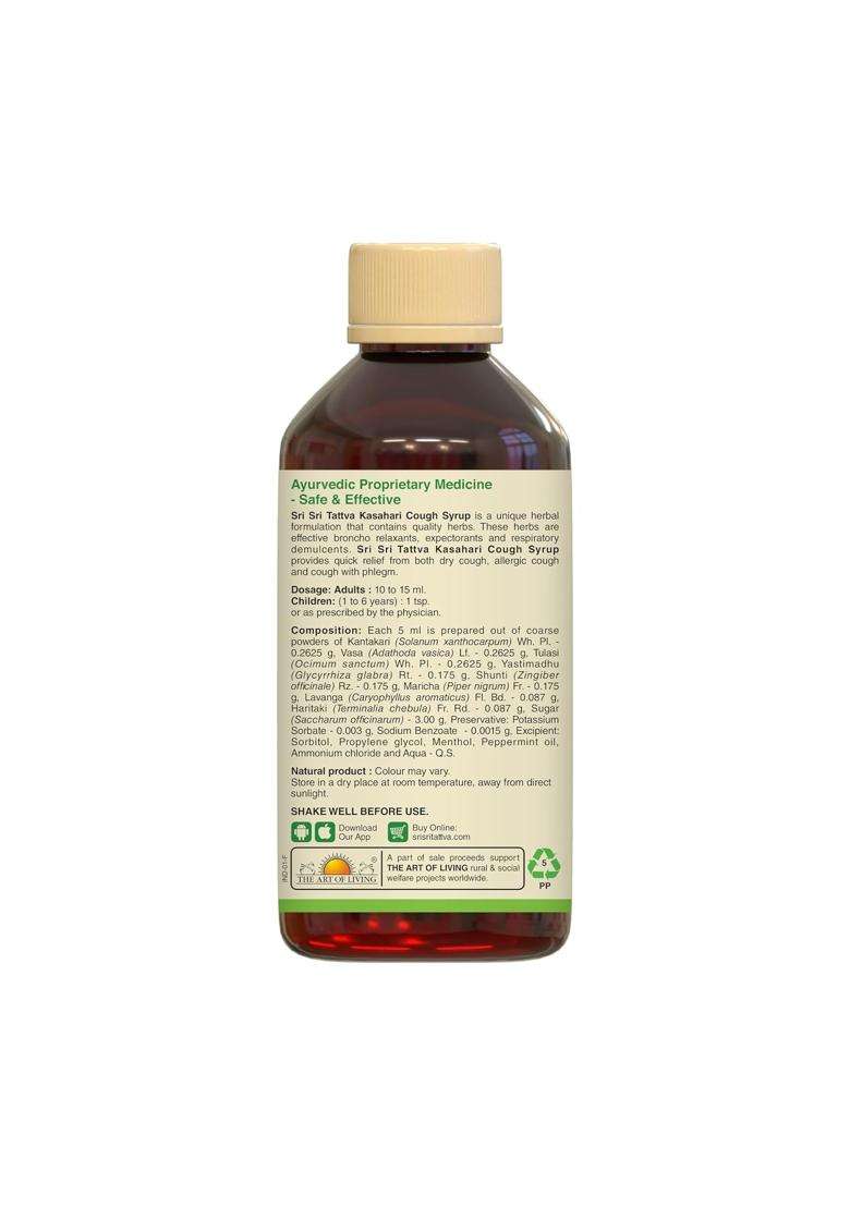 Sri Sri Tattva Kasahari Cough Syrup 100 ml | Authentic Traditional Formula | Throat & Respiratory Comfort | Kantakari Vasa Tulasi Yastimadhu - Indya
