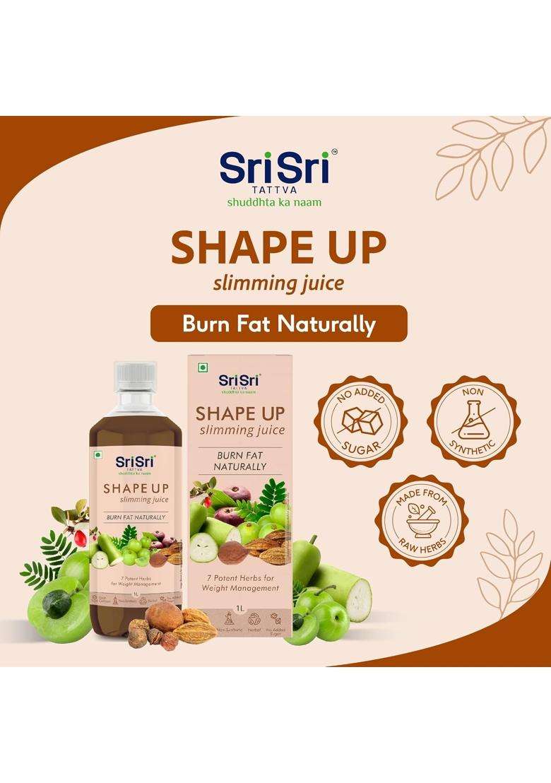 Sri Sri Tattva Shape Up Juice 1L | Authentic Traditional Formula | Metabolism Digestion & Weight Management | 7 Herbs Ayurvedic Formula - Indya