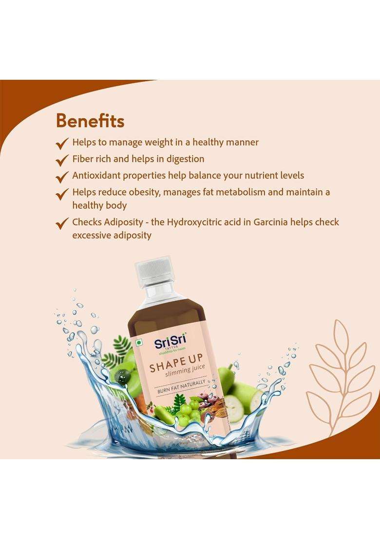 Sri Sri Tattva Shape Up Juice 1L | Authentic Traditional Formula | Metabolism Digestion & Weight Management | 7 Herbs Ayurvedic Formula - Indya