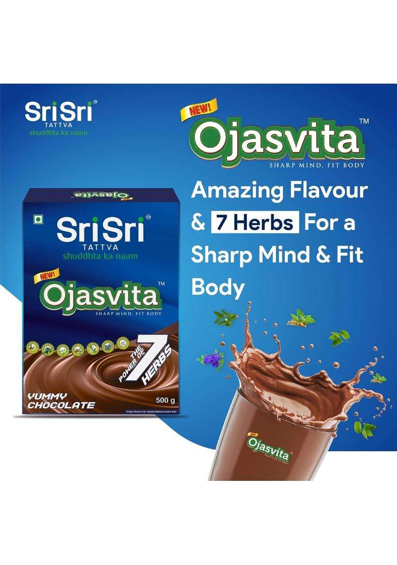 Sri Sri Tattva Ojasvita Chocolate Health Drink Mix 500g | Authentic Traditional Formula | Ayurvedic Nutrition Drink with 7 Herbs for Kids & Adults - Indya